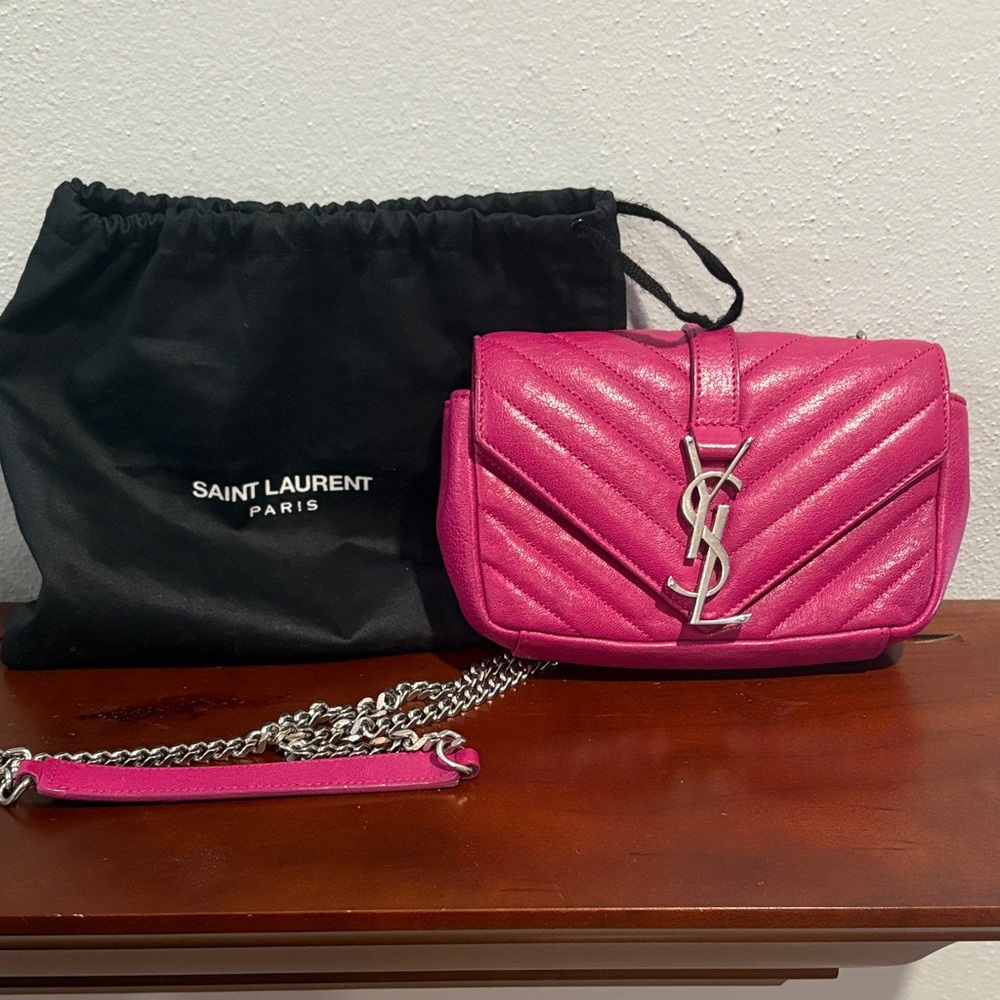 Saint Laurent Fuchsia Quilted Crossbody Bag